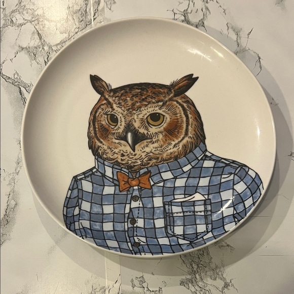 West Elm Other - SET OF 2 West Elm Rachel Kozlowski Owl Design Ceramic Plate - Blue and Brown
